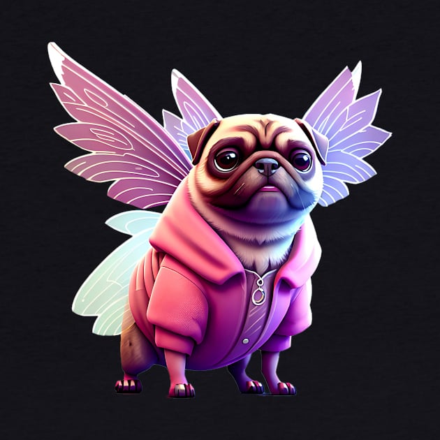 Cute Pug in Pink Fairy Costume - Adorable Dog in Whimsical Pink Fairy Outfit by fur-niche